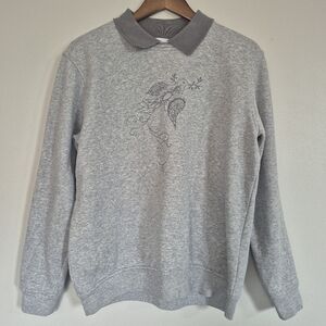 Northern Reflections Vintage Dove Embroidered Collared Oversized Sweatshirt XS